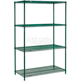 4 Shelf, Poly-Green® Wire Shelving Unit, Starter, 36"W x 24"D x 74"H