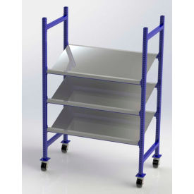 Flow Cell Mobile Tray Rack, 3 Tilted Steel Shelves, 52"W x 28"D x 72"H