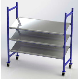 Flow Cell Mobile Pick Tray Rack, 3 Tilted Steel Shelves, 76"W x 28"D x 72"H
