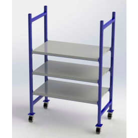 Flow Cell Mobile Pick Tray Rack, 3 Flat Steel Shelves, 52"W x 28"D x 72"H