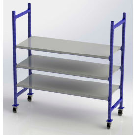 Flow Cell Mobile Pick Tray Rack, 3 Flat Steel Shelves, 76"W x 28"D x 72"H