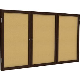 Enclosed Bulletin Board, 3 Door, 96"W x 48"H, Natural Cork/Walnut Frame