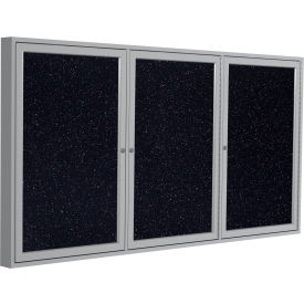 Enclosed Bulletin Board, 3 Door, 96"W x 48"H, Confetti Recycled Rubber/Silver Frame