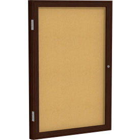 Enclosed Bulletin Board, 1 Door, 24"W x 36"H, Natural Cork/Walnut Frame