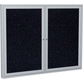 Enclosed Bulletin Board, 2 Door, 48"W x 36"H, Confetti Recycled Rubber/Silver Frame