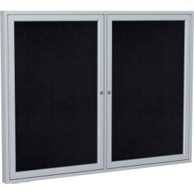 Enclosed Bulletin Board, 2 Door, 60"W x 36"H, Black Recycled Rubber/Silver Frame