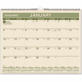 Recycled Wall Calendar, Unruled Blocks, 15 x 12, Sand/Green Sheets, 2025