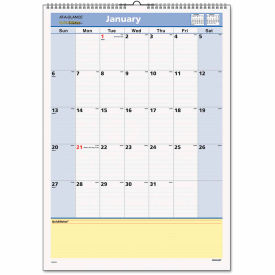 QuickNotes Wall Calendar, 12 x 17, White/Blue/Yellow Sheets, Jan to Dec, 2025