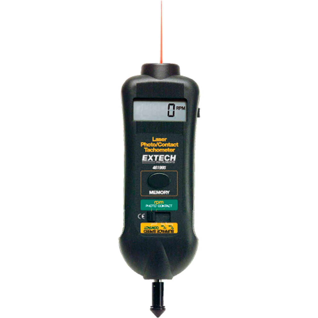 Combination Contact/Laser Photo Tachometer, Digital, Black, RPM