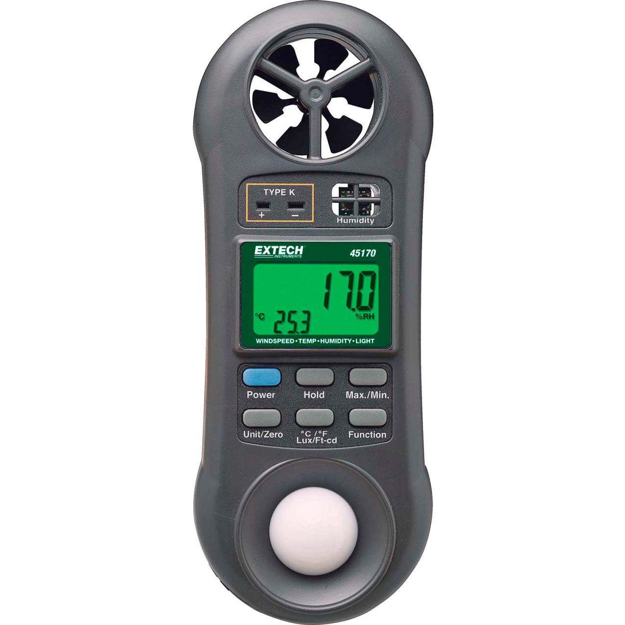 Hygro-Thermo-Anemometer-Light Meter, Digital, 6.1"L