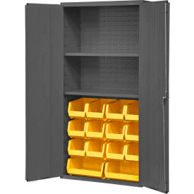 Welded Bin Cabinet 36" Flush Door 14 Yellow Bins 2 Shelves