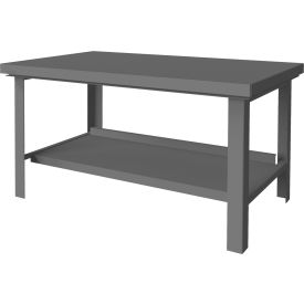Standard Workbench W/ Shelf & Steel Square Edge, 60"W x 36"D, Gray
