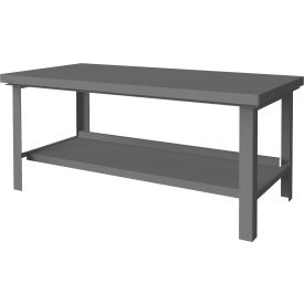 Standard Workbench W/ Shelf & Steel Square Edge, 72"W x 36"D, 14000 Lb Capacity, Gray