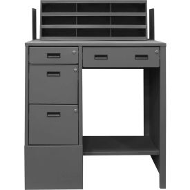 Pedestal Shop Desk, 4 Drawers, Shelf, 39"W x 29"D x 55-5/8"H, Gray