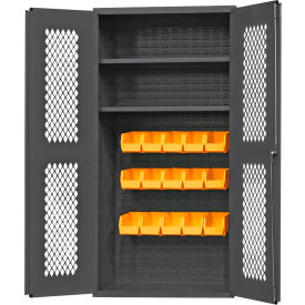 Expanded Metal Door Bin Cabinet EMDC36182S15B95 - 15 Bins 2 Shelves 36"W x 18"D x 72"H