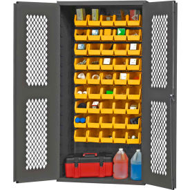 Expanded Metal Door Bin Cabinet EMDC361845B95 - 45 Yellow Bins 36"W x 18"D x 72"H