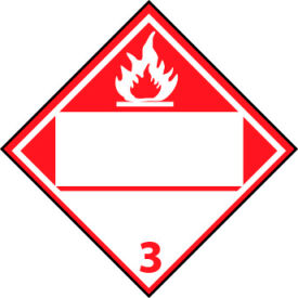 Dot Flammable 3 Placard Sign, Pressure Sensitive Vinyl