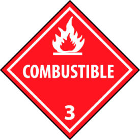 Dot Combustible 3 Placard Sign, Pressure Sensitive Vinyl