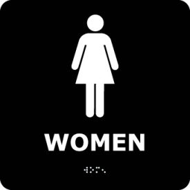 Graphic Braille Plastic Sign, Women w/ Symbol, 8"W x 8"H, Black