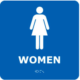 Graphic Braille Plastic Sign, Women w/ Symbol, 8"W x 8"H, Blue