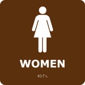 Graphic Braille Plastic Sign, Women w/ Symbol, 8"W x 8"H, Brown