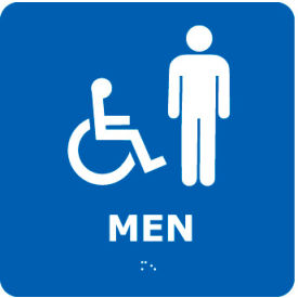 Graphic Braille Plastic Sign, Men w/ Symbol, 8"W x 8"H, Blue