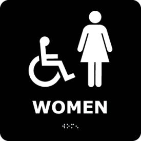 Graphic Braille Plastic Sign, Women, 8"W x 8"H, Black