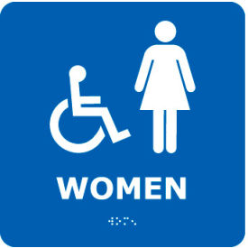 Graphic Braille Plastic Sign, Women 8"W x 8"H, Blue