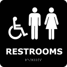 Graphic Braille Sign - Restrooms - Black
