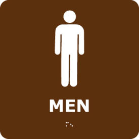 Graphic Braille Plastic Sign, Men, 8"W x 8"H, Brown