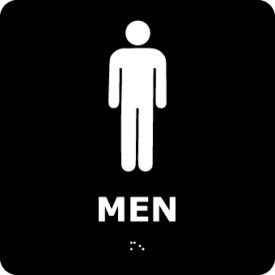 Graphic Braille Plastic Sign, Men, 8"W x 8"H, Black
