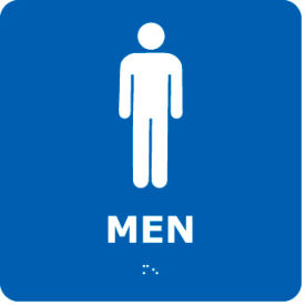 Graphic Braille Plastic Sign, Men, 8"W x 8"H, Blue