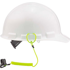 Squids 3158 Coil Hard Hat Lanyard with Clamp, Lime, 13"