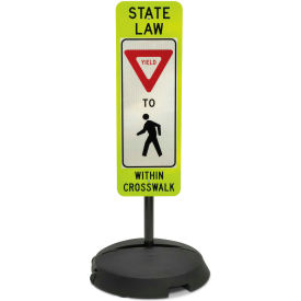 Sign with Wheeled Sign Base, R1-6, State Law Yield to Pedestrians, 12"W x 36"H