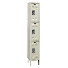 Galvanite 3-Tier 3 Door Corrosion Resistant Locker, 12"Wx18"Dx78"H, Tan, Assembled