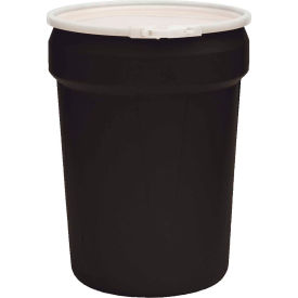 Black Plastic Lab Pack Drum 1601BLK with Plastic Lever Lock & Lid - Open Head - 30 Gallon