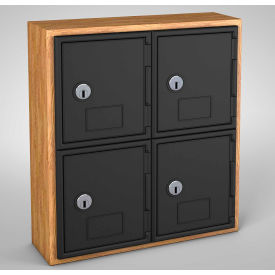 2-Tier 4 Door Locker w/ Key Lock, 12"W x 4"D x 13-1/2"H, Oak/Blk, Assembled
