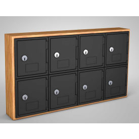 2-Tier 8 Door Locker w/ Key Lock, 24"W x 4"D x 13-1/2"H, Oak/Blk, Assembled