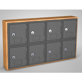 2-Tier 8 Door Locker w/ Key Lock, 24"W x 4"D x 13-1/2"H, Oak/Gray, Assembled