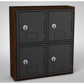 2-Tier 4 Door Locker w/Key Lock, 12"W x 4"D x 13-1/2"H, Walnut/Blk, Assembled