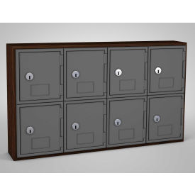 2-Tier 8 Door Locker w/ Key Lock, 24"Wx4"Dx13-1/2"H, Walnut/Gray, Assembled