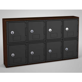 2-Tier 8 Door Locker w/Key Lock, 24"W x 4"D x 13-1/2"H, Walnut/Blk, Assembled