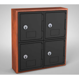 2-Tier 4 Door Locker w/Key Lock, 12"W x 4"D x 13-1/2"H, Cherry/Blk, Assembled