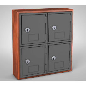 2-Tier 4 Door Locker w/ Key Lock, 12"Wx4"Dx13-1/2"H, Cherry/Gray, Assembled
