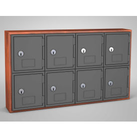 2-Tier 8 Door Locker w/ Key Lock, 24"Wx4"Dx13-1/2"H, Cherry/Gray, Assembled