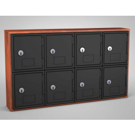 2-Tier 8 Door Locker w/Key Lock, 24"W x 4"D x 13-1/2"H, Cherry/Blk, Assembled