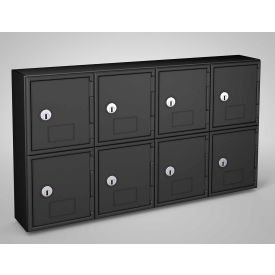 2-Tier 8 Door Locker w/ Key Lock, 22"W x 4"D x 12-1/2"H, Black, Assembled
