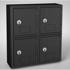 2-Tier 4 Door Locker w/ Key Lock, 11"W x 4"D x 12-1/2"H, Black, Assembled