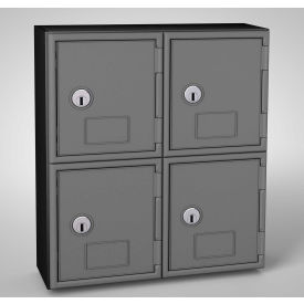 2-Tier 4 Door Locker w/ Key Lock, 11"W x 4"D x 12-1/2"H, Gray, Assembled