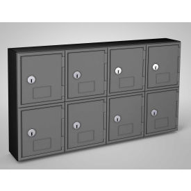2-Tier 8 Door Locker w/ Key Lock, 22"W x 4"D x 12-1/2"H, Blk/Gray, Assembled